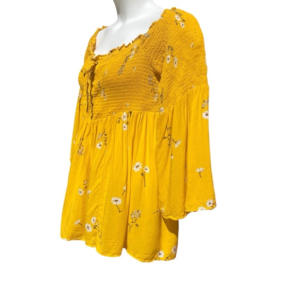 Torrid Challis Off The Shoulder Smocked Babydoll Top Yellow Womens Plus Size 2X - Picture 2 of 10